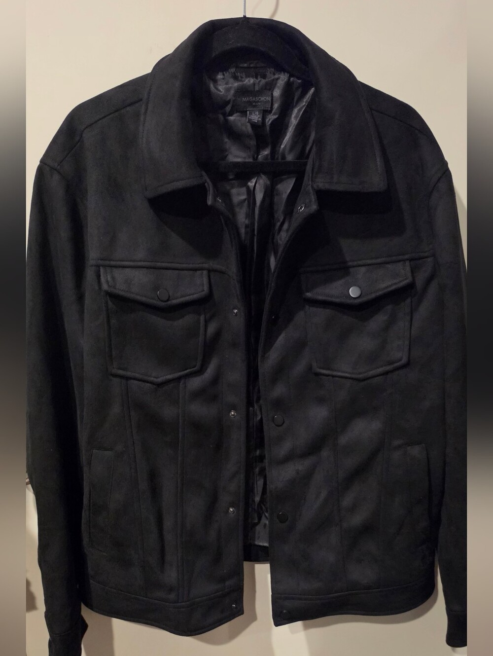 Men's Magaschoni Black Snap-Front Shirt Jacket
